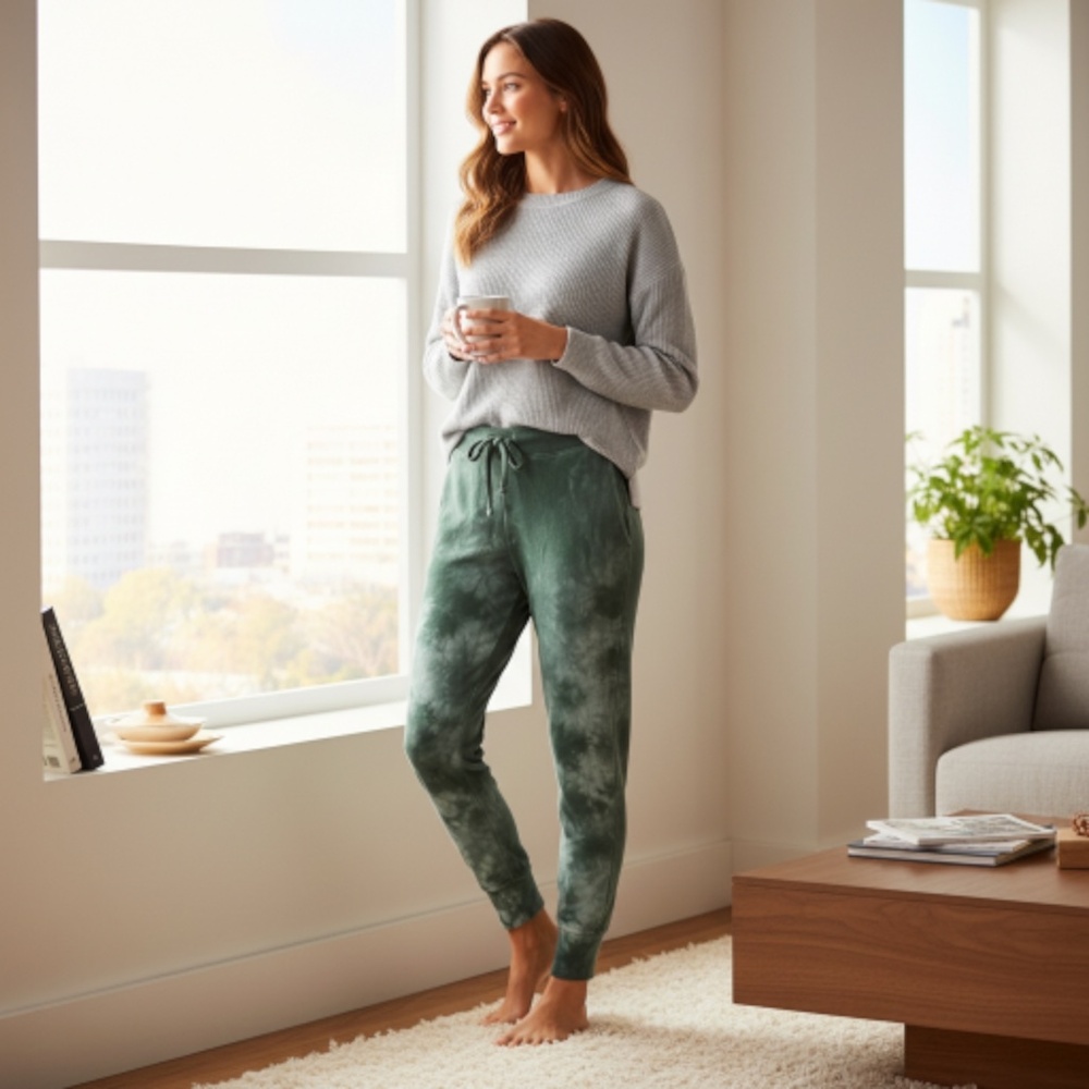 Fleece Sweatpants Joggers Hunter Green Tie-Dye